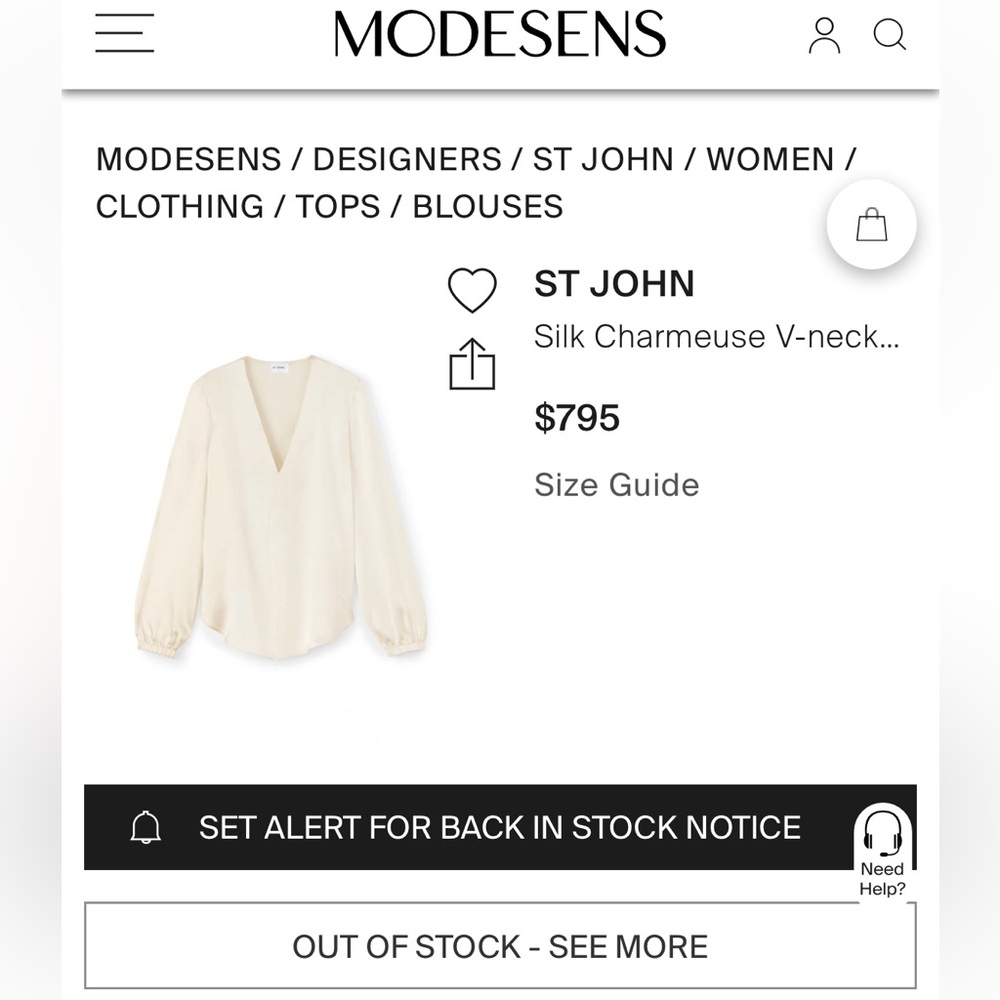 St John Silk Charmeuse V-neck Blouse In Ivory